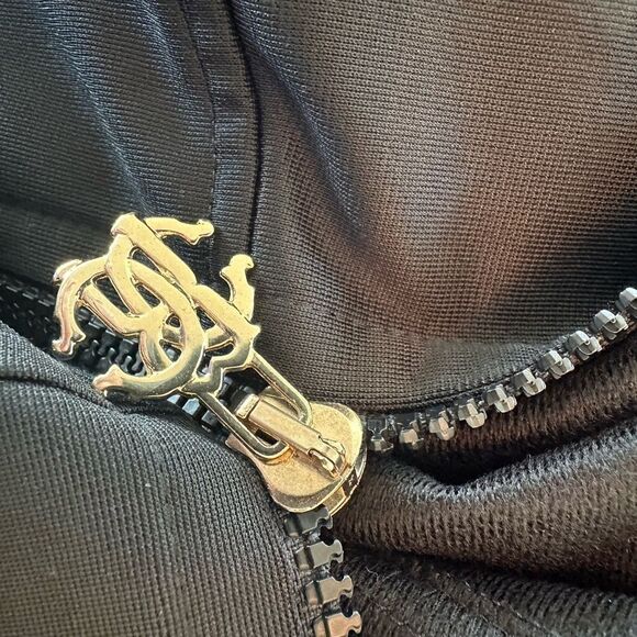 Roberto Cavalli, black red and gold zip up three-quarter sleeve jacket - Picture 13 of 17